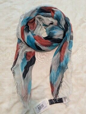 NWT Armani Collezioni abstract print scarf in shades of blue, red, black gray